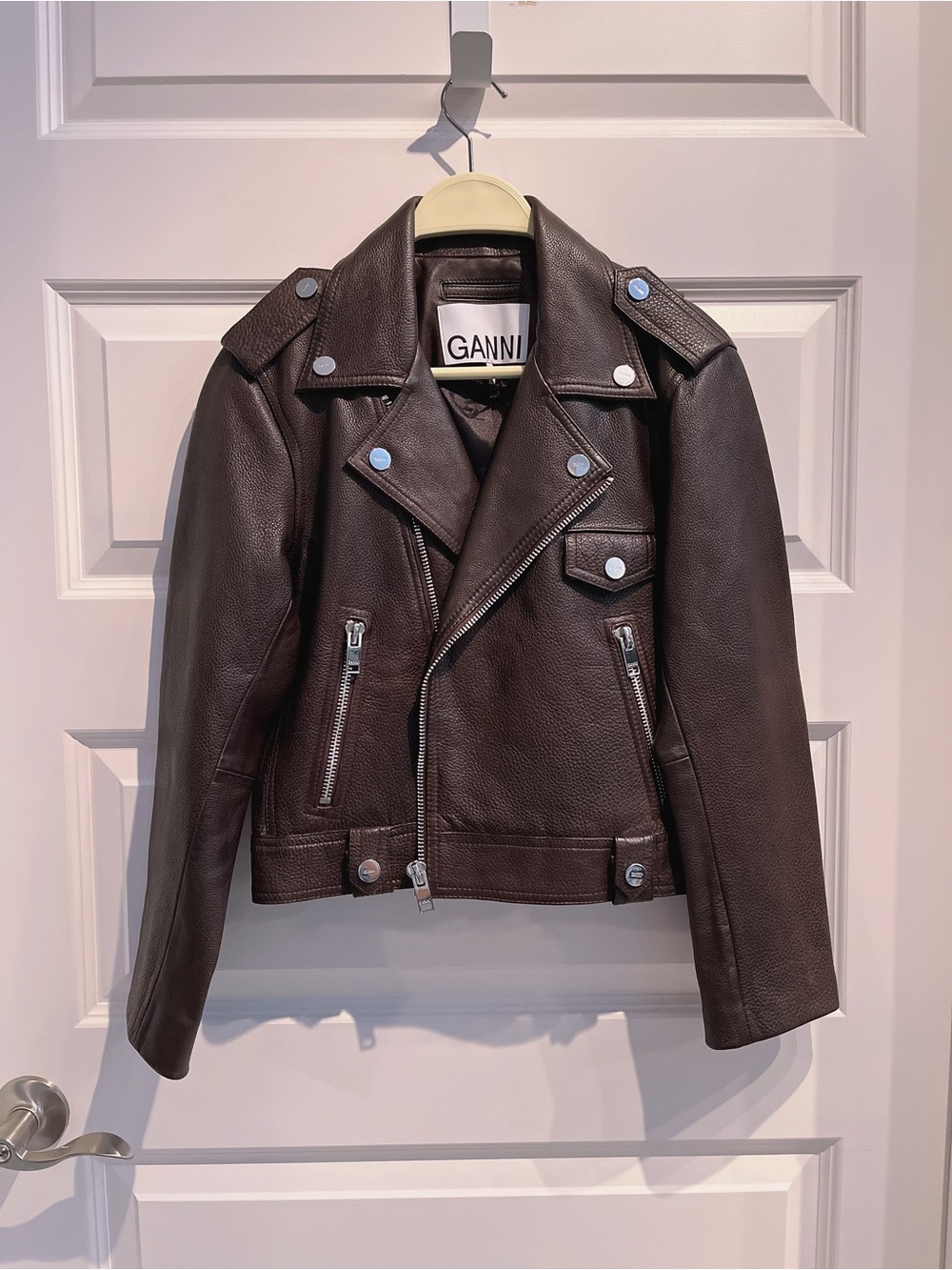 Ganni Dark Brown Genuine Real 100% Leather Jacket